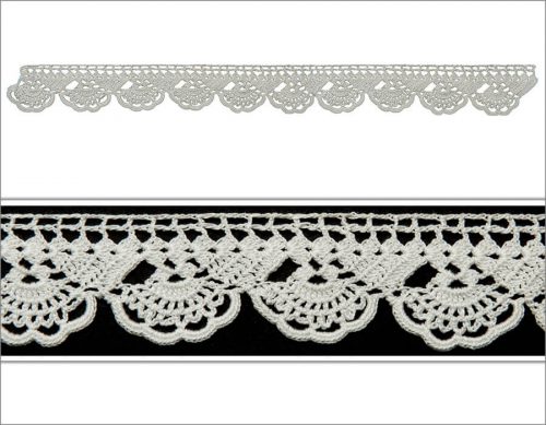 On the top part of the lace crocheted as seven rows, single crochet is used and in the middle part double crochet is used. On the other edge of the lace single crochet is used.