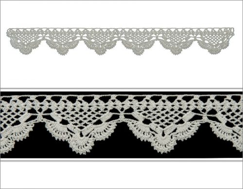 The model is crocheted as ten rows with treble crochet technique. With treble crochet anther shape is crocheted. With single crochets middle part is done as triangle shape. With many single crochets, a decorative stalactite is made.