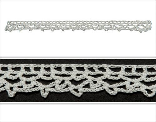 Handmade lace is crocheted with the chain stitches to create spaces that look like square. By creating many chain stitches motifs are designed.