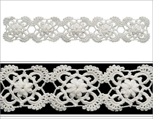 In the middle part of the model small flower is crocheted. Around the corners fan like motifs are designed. 
