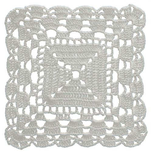 Model is crocheted as a square shape. With different crochet techniques, four triangle models is created. On the top of the triangle motifs, a firm surface is created. The expending part of the triangle through its bottom, spaced tiny motifs are crocheted.