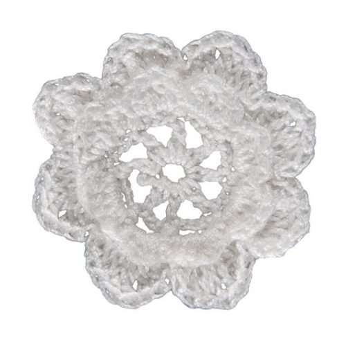 The model is crocheted as circle with 3d flower. The middle part of the model is created with a 3D flower. The model itself is crocheted as eight flowers.