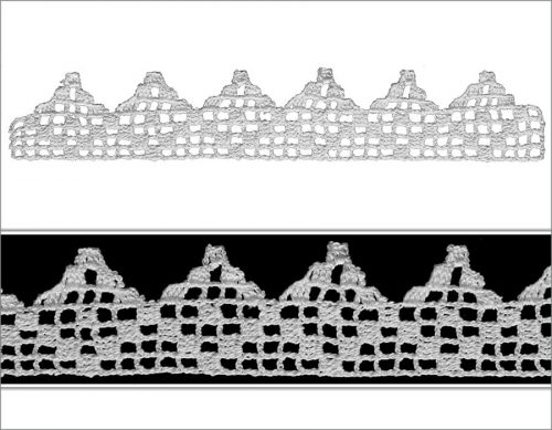 The model is crocheted as four rows. With the checkered style design, diamond motifs are created.