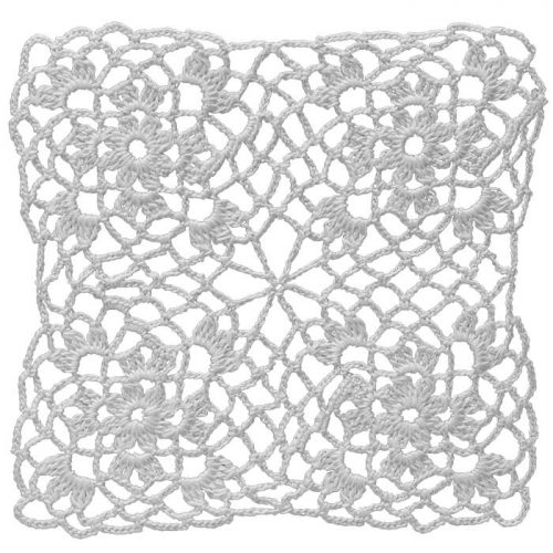 The group model consists of 4 single motif crochet. The leitmotif's middle part and the overall model is crocheted as square. Also inside another 4 leaves motif is crocheted.