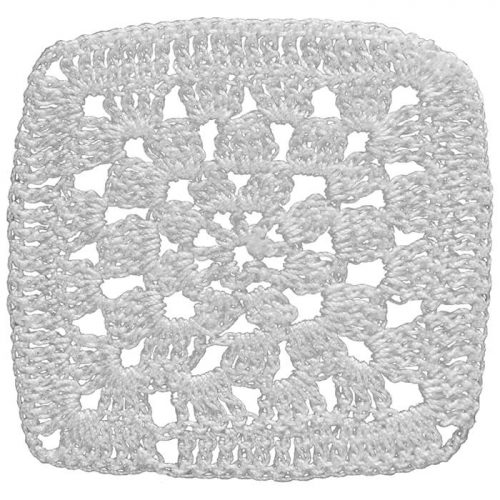 The model is crocheted as a square. Designed as a mosaic style, the corners of the model are round.