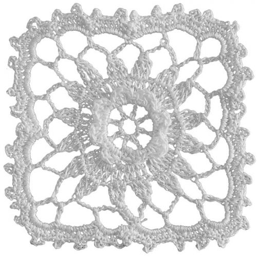 In the middle of the model that is designed as a square, 3D flower is crocheted. The borders of the model is crocheted thick and decorated with clovers.