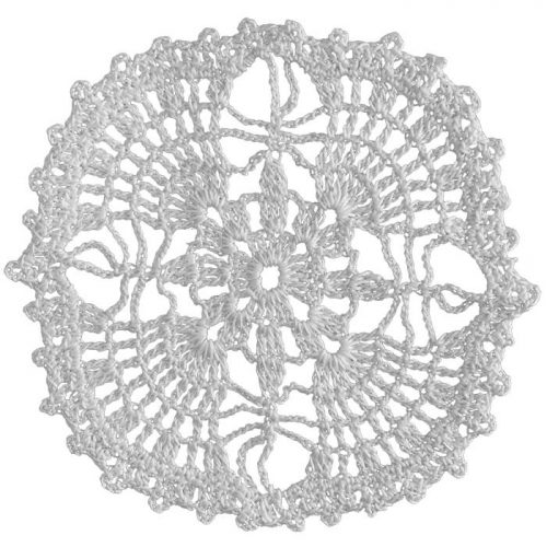 The edges of the model is crocheted with slices. In the middle of the model, flower motif is created and in the corners decorative embelishments are crocheted.