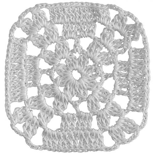 With rounded corners, modelled as square and the corners with cross shape is crocheted.