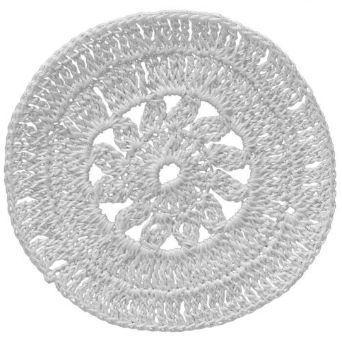 The model has the shape of a circle but can be defined as squircle shape especially in the central area. The crocheting is so dense in this single motif.