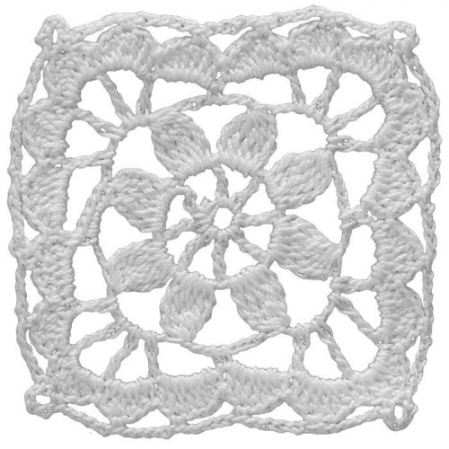 In the central part, there is a flower with 8 leaves. For every corner of the model, dome motif is created. The model is crocheted as a square shape.