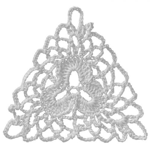 In a center of the model, a motif that has 3 rose leaves is designed. With the asymmetrical crocheting around the letitmotif, the shape turns into a triangle motif.