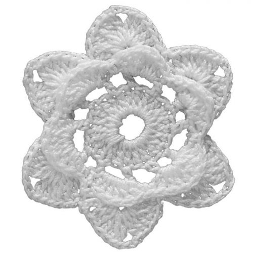 Desgined as a 3D flower model. A flower with 6 pointy leaves is crocheted.