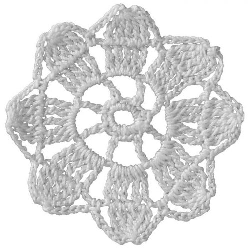 Wheel motif is created inside the model. Around the central area, 8 pointy slice motifs are crocheted.