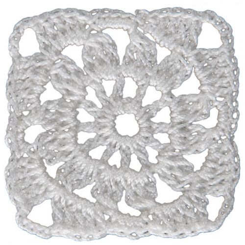 The shape of the crochet is square and the corners are ornamented.