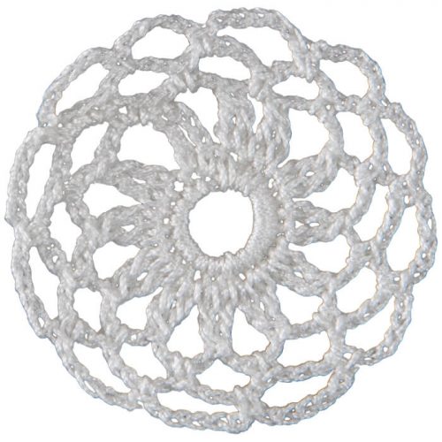 With two thin strokes in the central area, the model is crocheted as round. For the edges smalll wavy slices are crocheted.