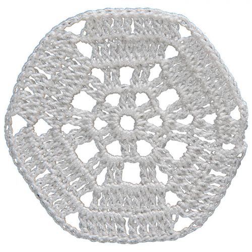 It is crocheted as a hexagonal form. From the center through the edges of the model, it is crocheted as an expanding hexagonal parts.