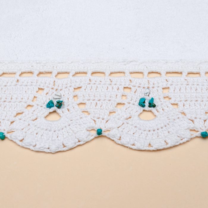 Crochet Decorative Hand Towel With Turquoise Natural Stones Crochet Angle Detail