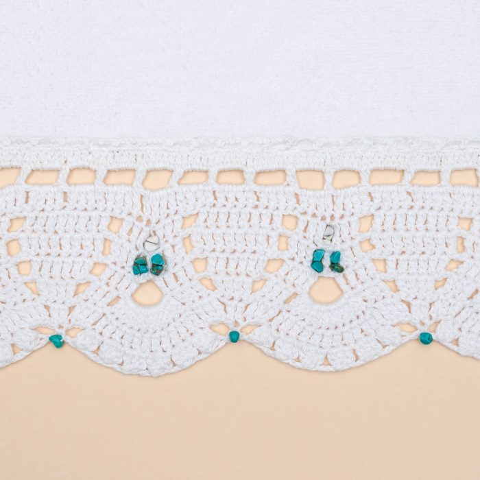 Crochet Decorative Hand Towel With Turquoise Natural Stones Crochet Detail