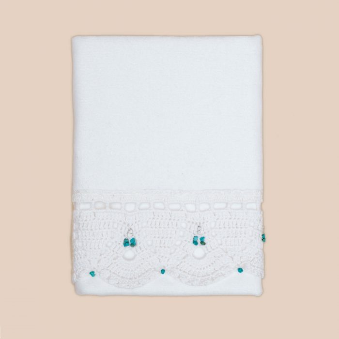 Crochet Decorative Hand Towel With Turquoise Natural Stones Folded Shot