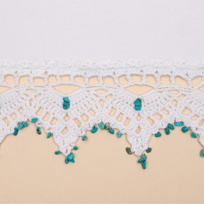 Crochet Decorative Hand Towel With Turquoise Stone Beaded Crochet Detail