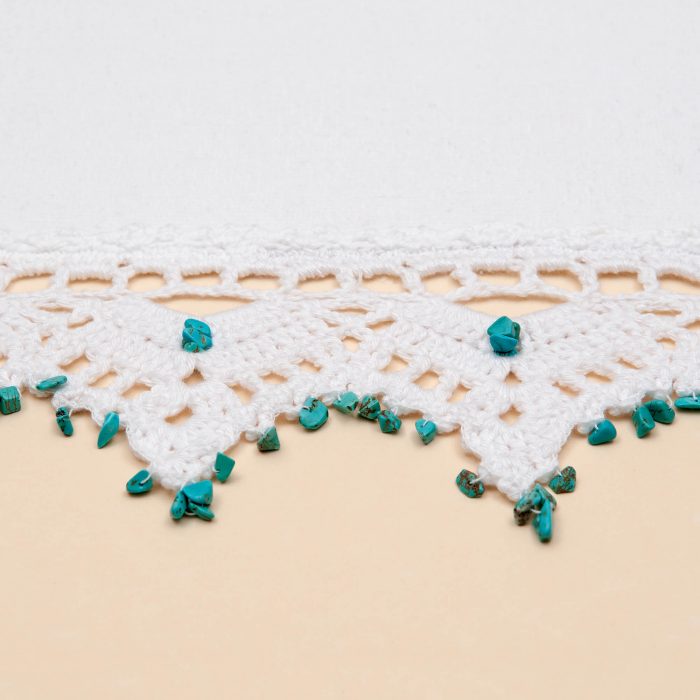 Crochet Decorative Hand Towel With Turquoise Stone Beaded Crochet and Natural Stone Detail
