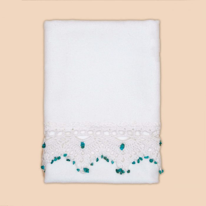 Crochet Decorative Hand Towel With Turquoise Stone Beaded Folded Shot