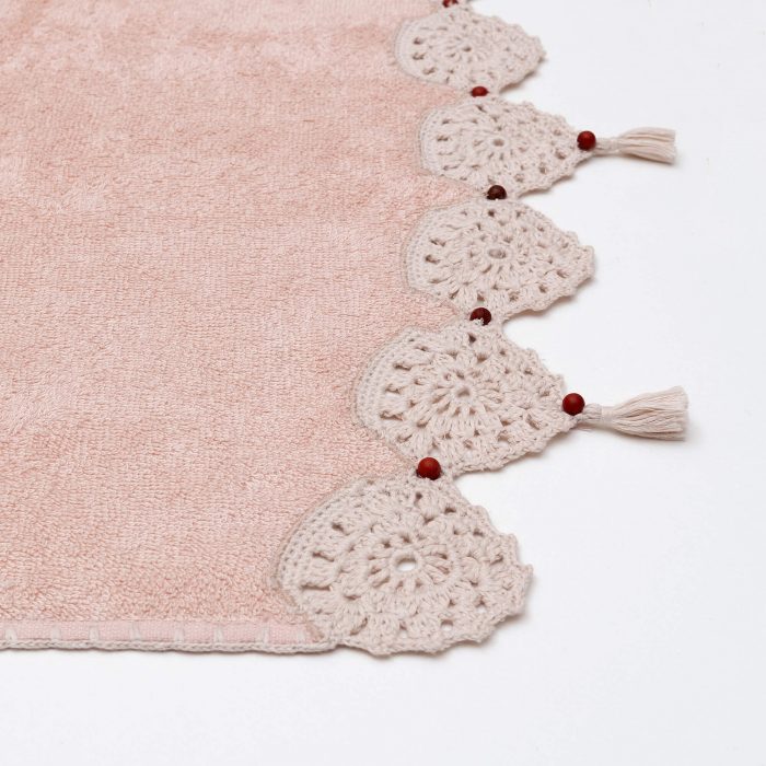Decorative Crocheted Hand Towel With Matte Jasper Gemstone Beading Side Shot