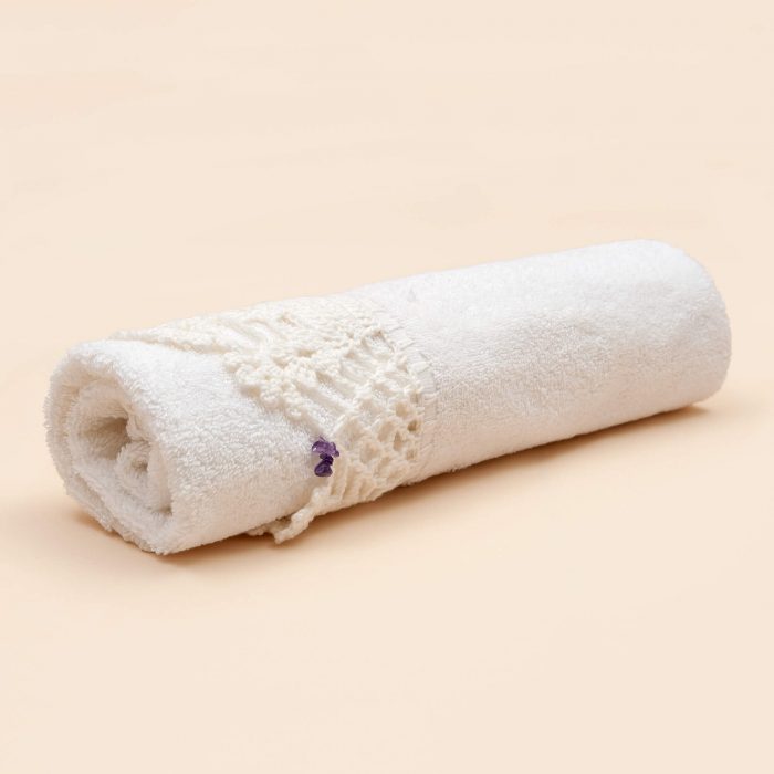 Decorative Hand Towel With Basket Motif Rolled Shot