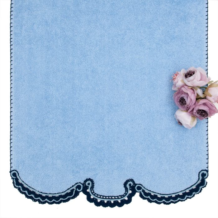 Blue Cotton Towel With Crocheted Corners