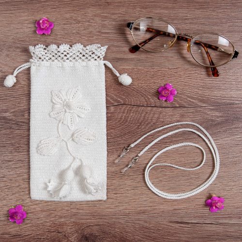 Crochet Case Smooth Body Surface With 3D Flowers and Glass Strap Set