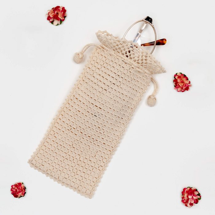 Crochet Drawstring Style Sunglass Pouch With Square Textured Body
