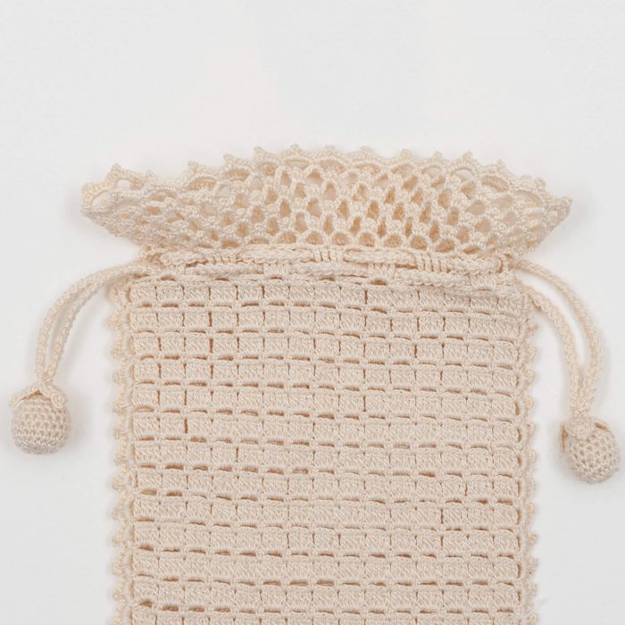 Crochet Drawstring Style Sunglass Pouch With Square Textured Body Tassel Details