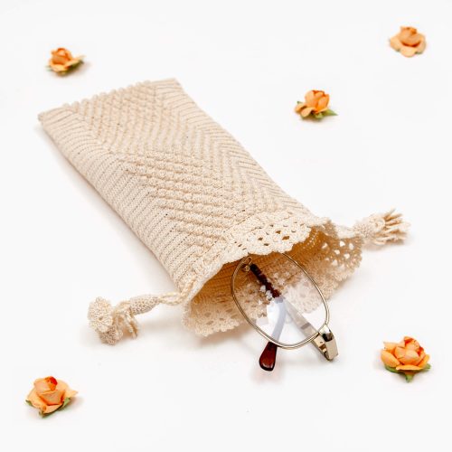 Crochet Eyeglass Pouch With Embossed Crochet Pattern Textured Body Angle Shot