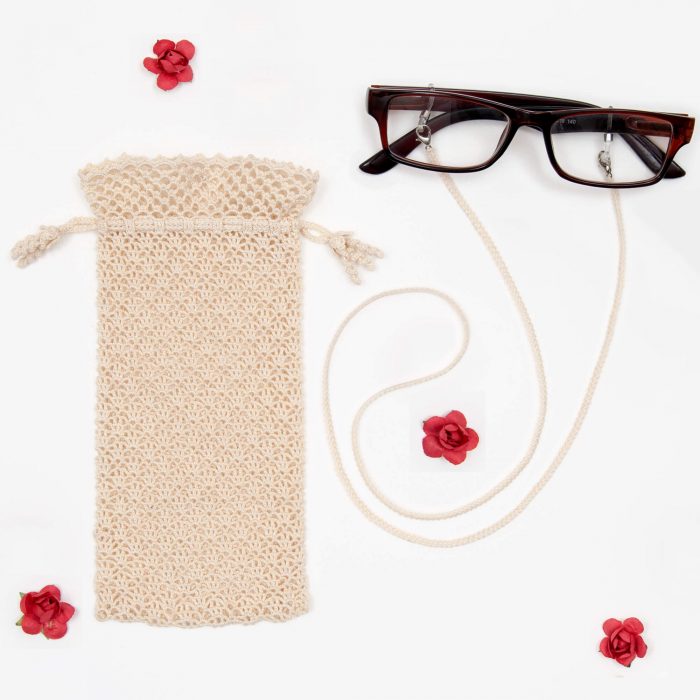 Crochet Eyeglass Pouch With Textured Body and Glass Cord Set