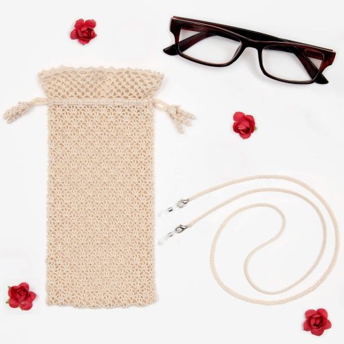 Crochet Eyeglass Pouch With Textured Body and Glass Cord Set