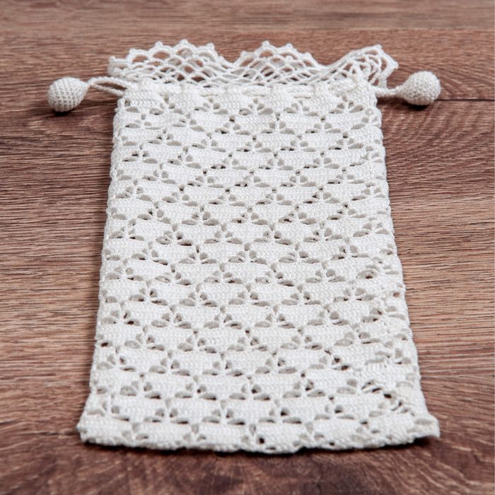 Crochet Glasses Pouch With Triangle Motifs on The Body and Glass Strap Set Angle Whole Shot