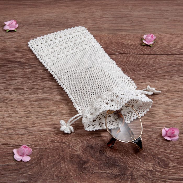 Crochet Soft Case With Flower Tassels Angle Shot