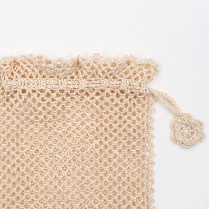 Crochet Soft Drawstring Style Sunglass Pouch With Dotted Textured Close Shot