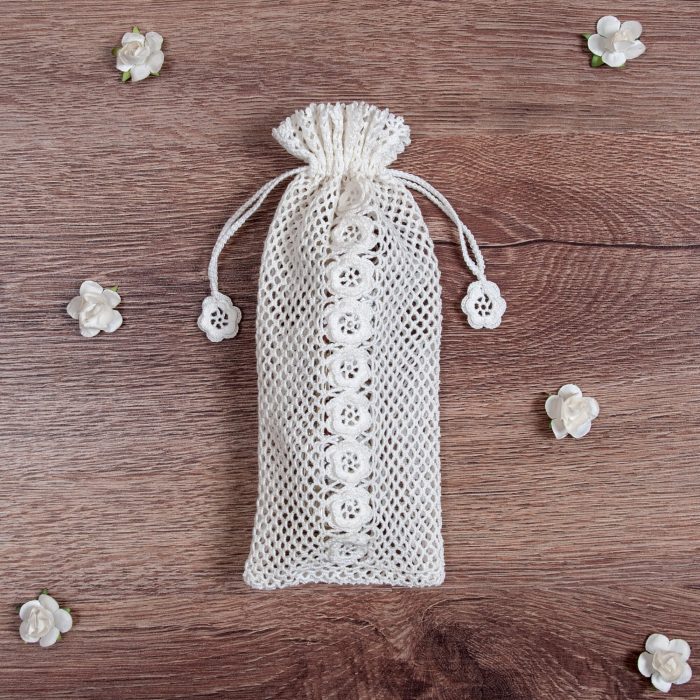 Crochet Soft Pouch With Flower Motifs on The Body Whole Close Shot