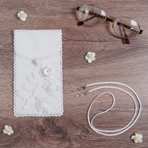 Glasses Flap Pouch With 3D Flower Body and Glass Strap Set