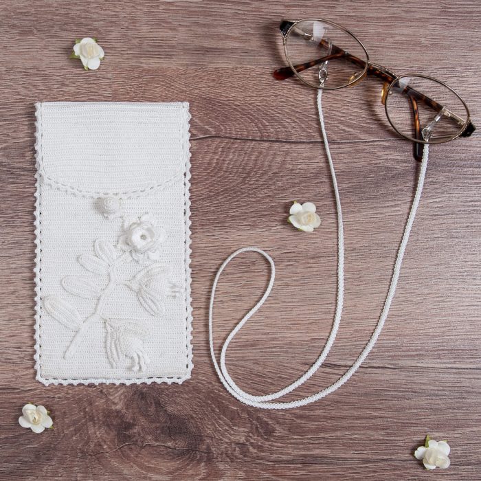 Glasses Flap Pouch With 3D Flower Body and Glass Strap Set Shot