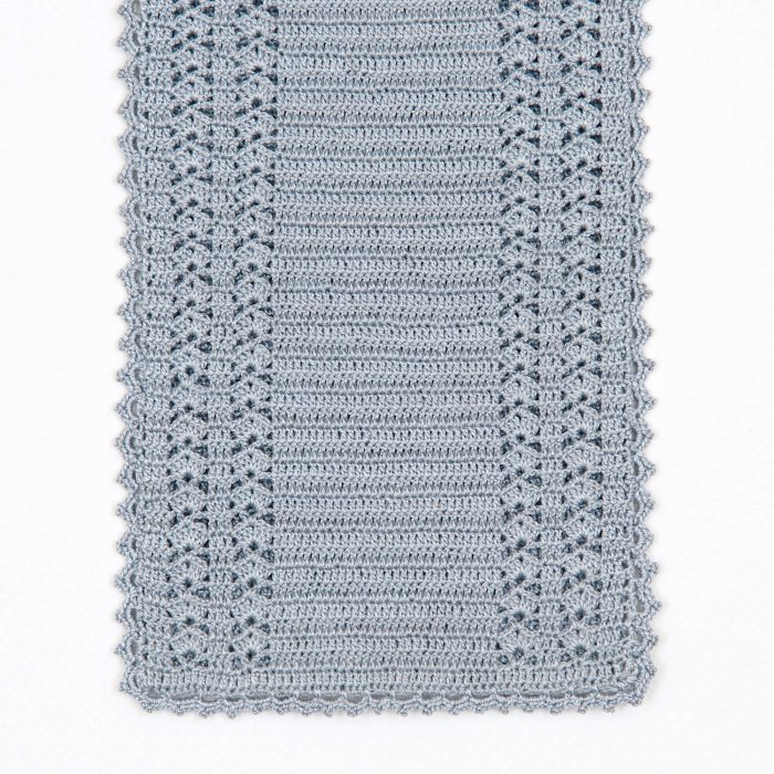 Gray Soft Pouch With Crochet Trimmed Edge Bottom Shot Detail