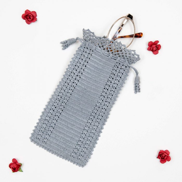 Gray Soft Pouch With Crochet Trimmed Edge Shot Variation