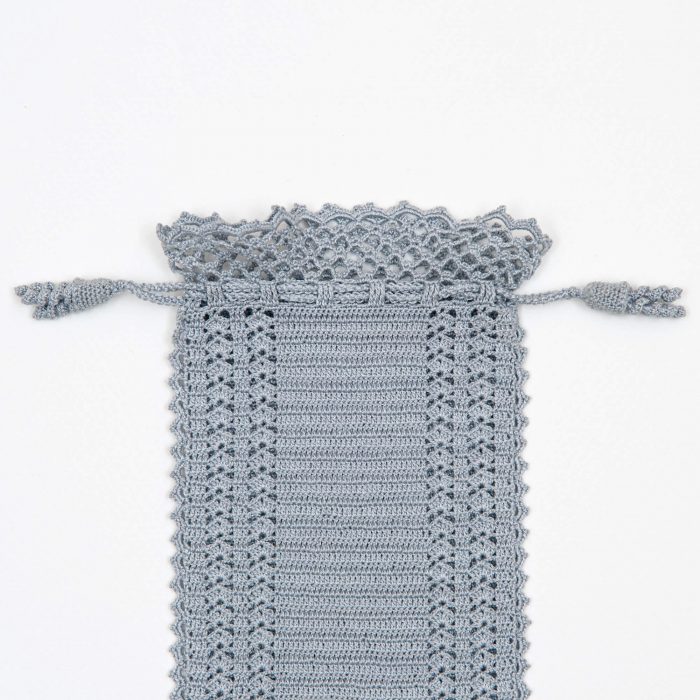 Gray Soft Pouch With Crochet Trimmed Edge Upper Body Shot