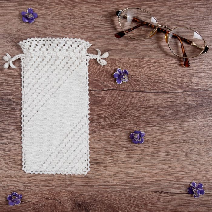 Handmade Crochet Soft Case With Diagonal Line Texture On The Body and Eyeglass Shot
