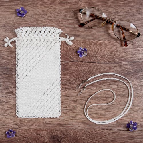 Handmade Crochet Soft Case With Diagonal Line Texture On The Body and Glass Strap Set