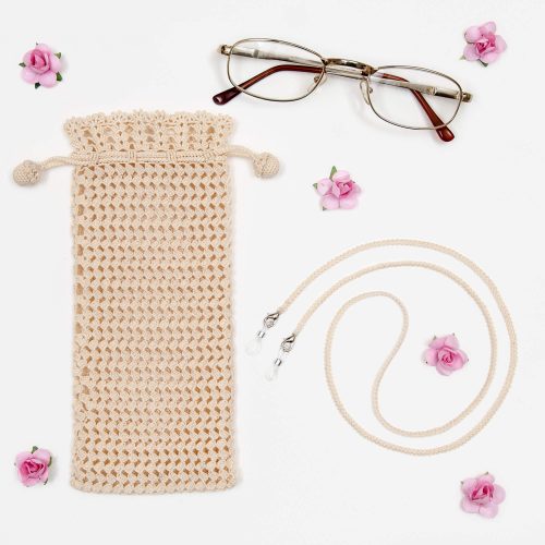 Sunglasses, Eyeglasses Pouch With Symmetrical Zigzag Pattern Body Texture and Glass Cord Set