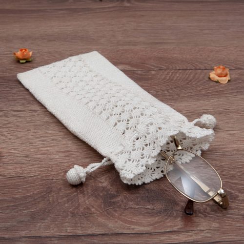 White Crochet Soft Pouch With Textured Waterway Motif Angle Shot