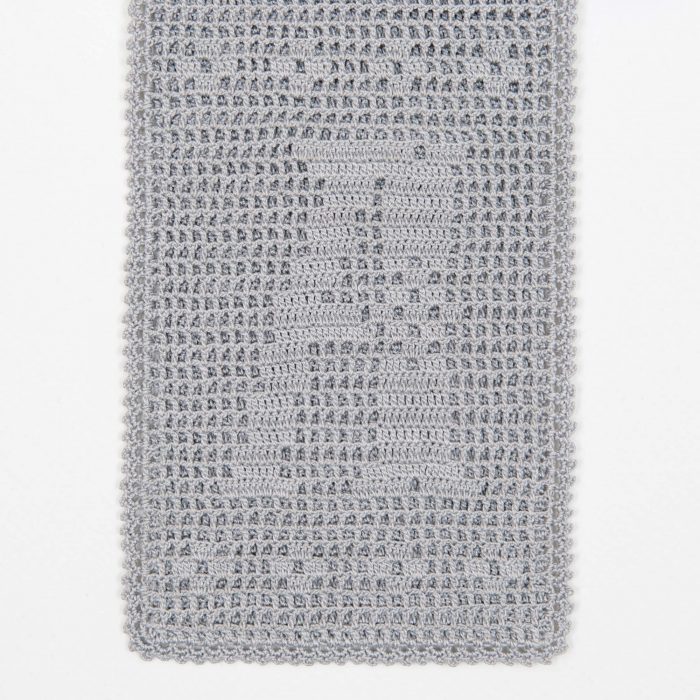 Gray Case With Personalized Crochet Monogram Detail Shot