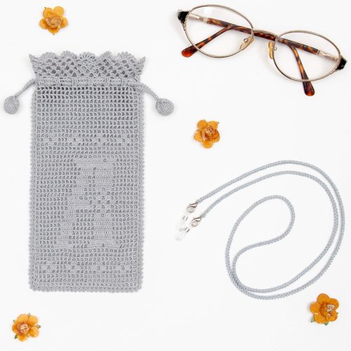 Gray Case With Personalized Crochet Monogram and Glass Strap Set